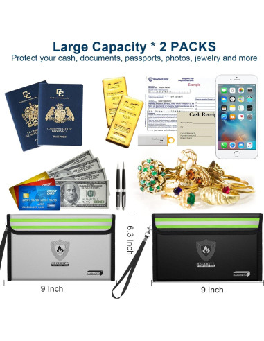 Bolsa a Prueba de Fuego NAIBAOSD Pequeña 22x16cm 2 Unidades