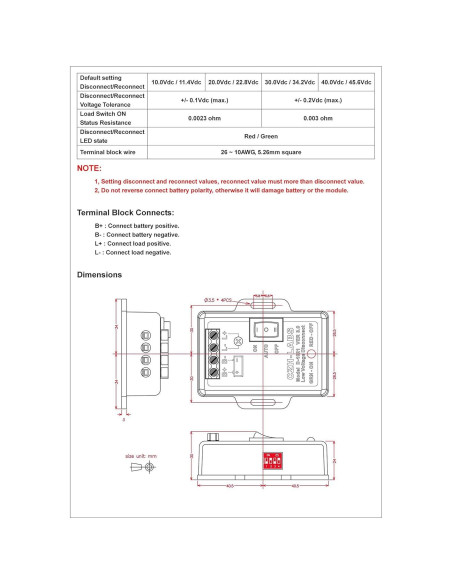 Módulo LVD 36V 30A Automático Interruptor Electrónico