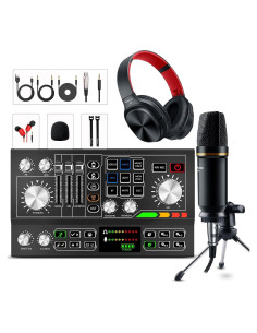 Paquete de Podcast Micrófono Condensador Interfaz Audio Negro