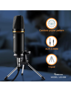 Paquete de Podcast Micrófono Condensador Interfaz Audio Negro 2