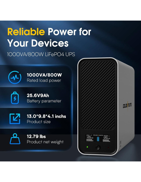 UPS 1000VA GOLDENMATE 800W 8 Salidas Batería LiFePO4