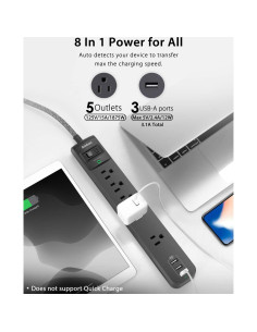 Regleta de Protección Addtam 10 Pies 5 Salidas 3 USB 900 Julios 2