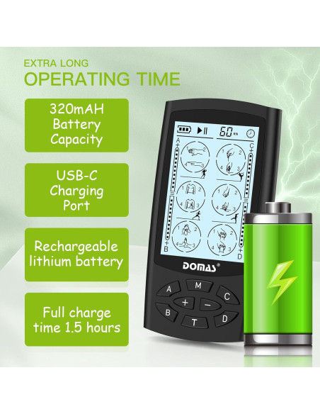 Estimulador Muscular DOMAS TENS 4 Salidas 24 Modos LCD