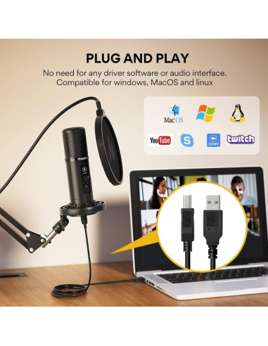 Micrófono USB MAONO PM422 Profesional con Brazo y Filtro