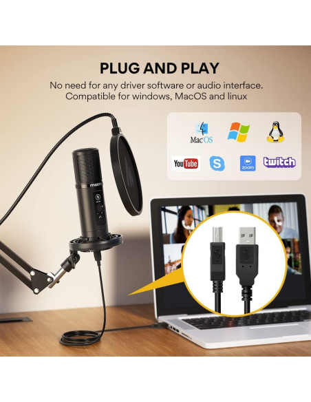Micrófono USB MAONO PM422 Profesional con Brazo y Filtro