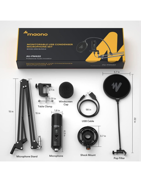Micrófono USB MAONO PM422 Profesional con Brazo y Filtro