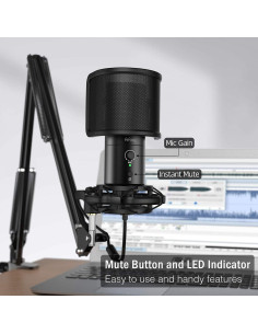 Micrófono USB FIFINE T683 para Streaming y Podcasting con Soporte 2