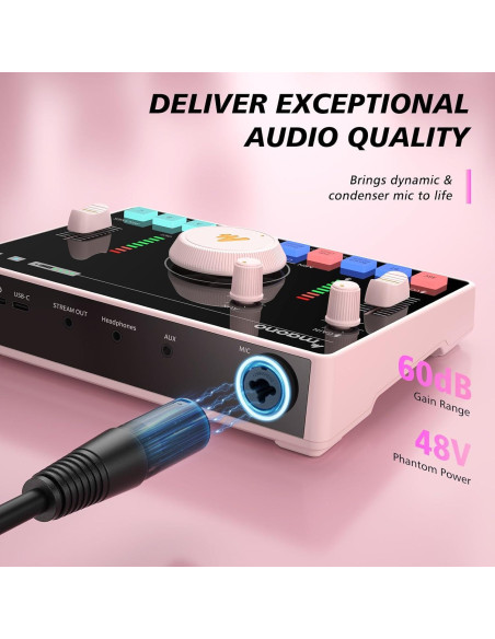 MAONO Interfaz de Audio AMC2 NEO Rosa con Bluetooth y 48V
