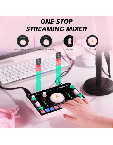 MAONO Interfaz de Audio AMC2 NEO Rosa con Bluetooth y 48V