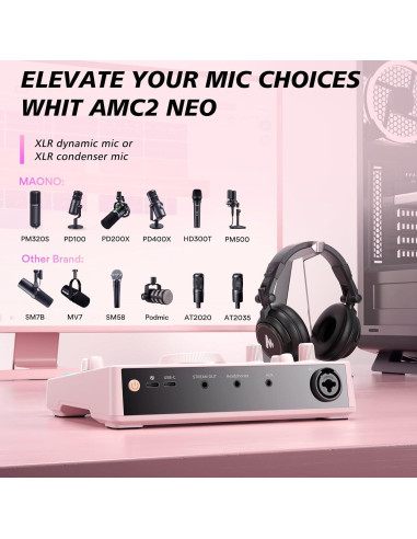 MAONO Interfaz de Audio AMC2 NEO Rosa con Bluetooth y 48V