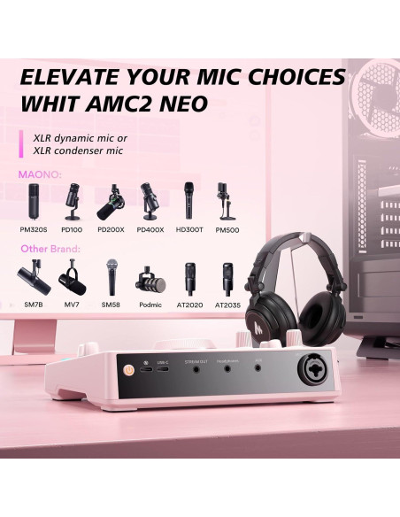 MAONO Interfaz de Audio AMC2 NEO Rosa con Bluetooth y 48V