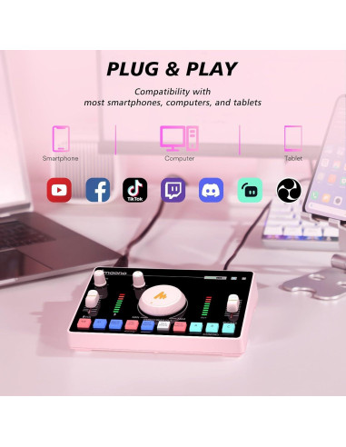 MAONO Interfaz de Audio AMC2 NEO Rosa con Bluetooth y 48V