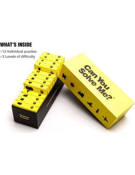 Juego de 12 Puzzles Tangram - Can You Solve Me, 3 Dificultades