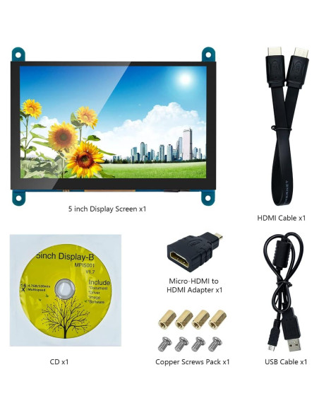 Pantalla Táctil LCD IPS 12.7 cm 800x480 HDMI para Raspberry Pi