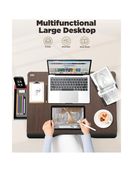 Mesa de Laptop Plegable SAIJI 65x49cm Cereza Negra