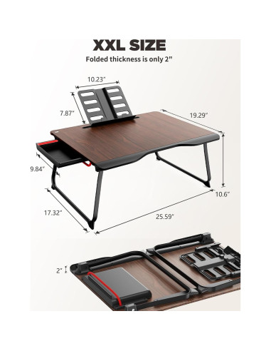 Mesa de Laptop Plegable SAIJI 65x49cm Cereza Negra