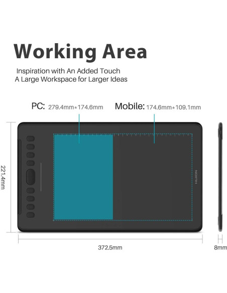 Tableta Gráfica Huion H1161 279.4x174.6mm Lápiz Sin Batería