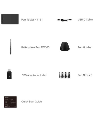 Tableta Gráfica Huion H1161 279.4x174.6mm Lápiz Sin Batería
