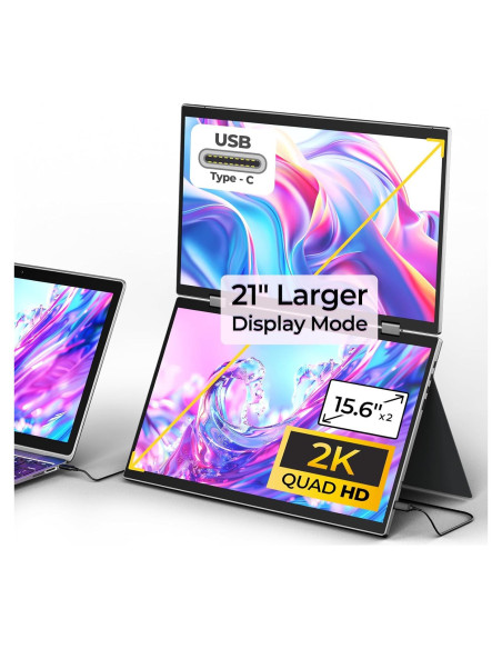 Monitor Doble Portátil YUBWVO 15.6" 2K USB-C Plegable