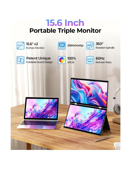 Monitor Doble Portátil YUBWVO 15.6" 2K USB-C Plegable
