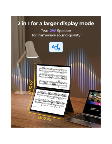 Monitor Doble Portátil YUBWVO 15.6" 2K USB-C Plegable