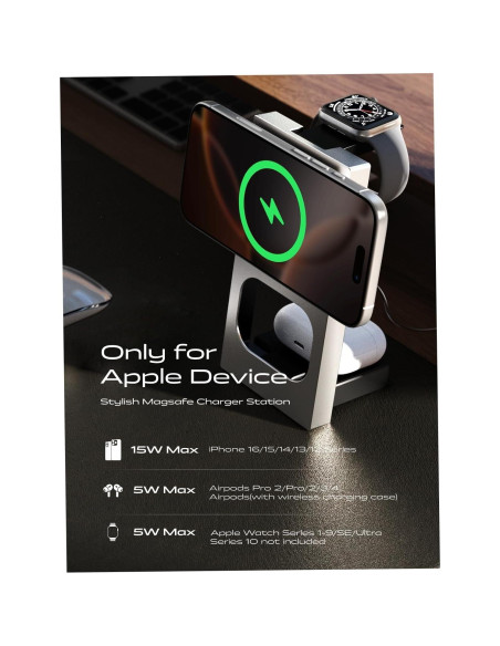Cargador Inalámbrico 3 en 1 LISEN para iPhone 16 - Qi2 15W