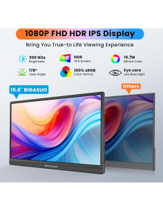 Monitor Portátil BIGASUO 15.6" FHD 1080P USB-C HDMI 2
