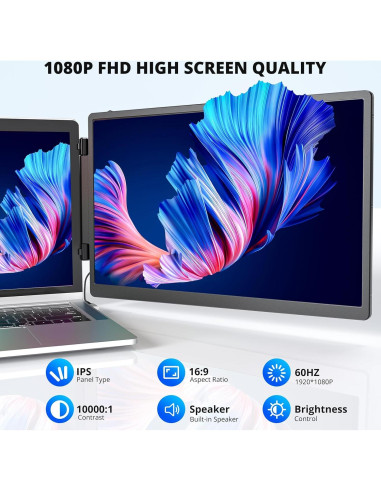 Monitor Portátil Synnov 14" 1080P con Altavoz y Soporte