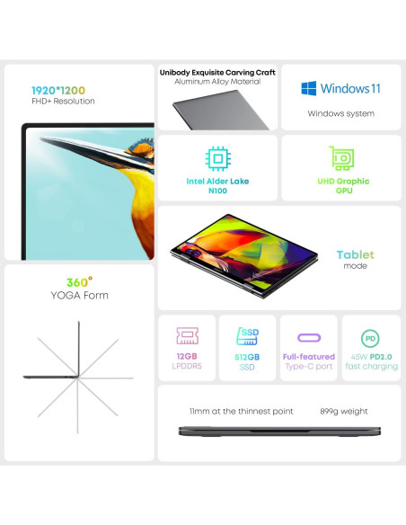 CHUWI MiniBook X Laptop 10.5" Táctil 12GB RAM 512GB SSD