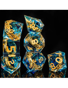 Set de Dados D&D OUKELANWO 7 Piezas Azul y Dorado 2
