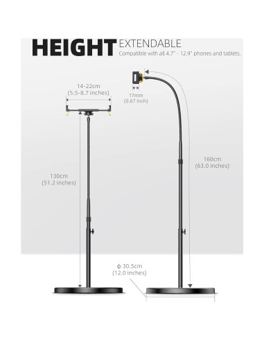 Soporte de Piso Lamicall FT01-B para Tabletas 4.7''-12.9''