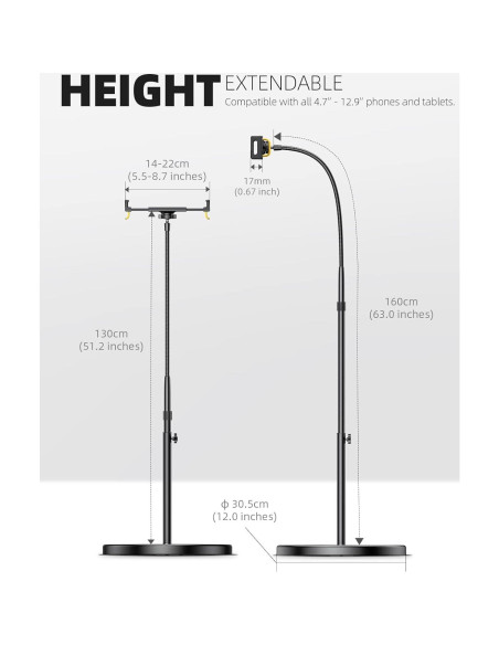 Soporte de Piso Lamicall FT01-B para Tabletas 4.7''-12.9''