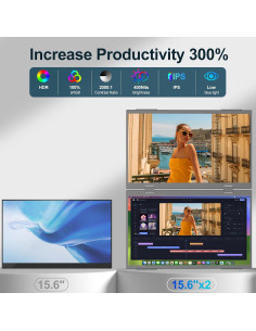 Monitor Doble CUIUIC 15.6" FHD IPS Plegable USB-C 2