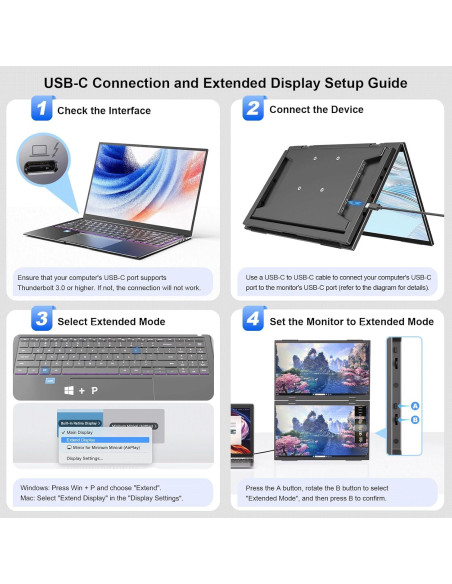Monitor Doble CUIUIC 15.6" FHD IPS Plegable USB-C