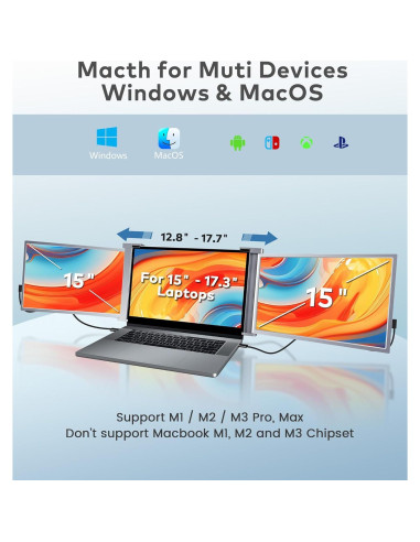 Monitor Triple Portátil FQQ S17 15" 1080P para Laptop