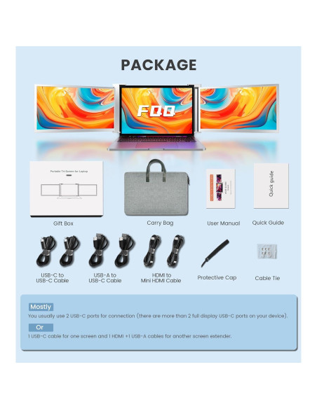 Monitor Triple Portátil FQQ S17 15" 1080P para Laptop