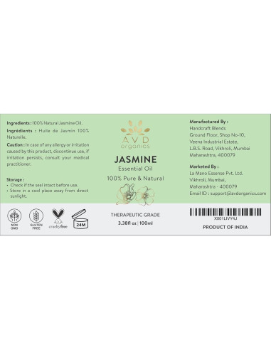 Aceite Esencial de Jazmín AVD ORGANICS 100ml Puro y Natural