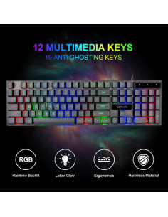 Combo Gamer Teclado LED Arcoíris CHONCHOW + Ratón + Auriculares + Alfombrilla 2