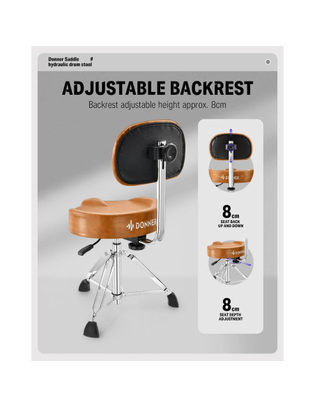 Silla de Tambor Donner EC6748 Ajustable con Respaldo Marrón
