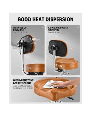 Silla de Tambor Donner EC6748 Ajustable con Respaldo Marrón