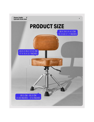 Silla de Tambor Donner EC6748 Ajustable con Respaldo Marrón