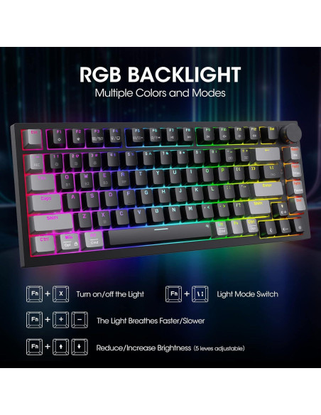 Teclado Gaming Inalámbrico KOORUI MK082 82 Teclas RGB