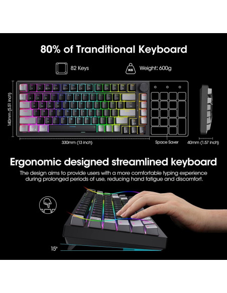 Teclado Gaming Inalámbrico KOORUI MK082 82 Teclas RGB
