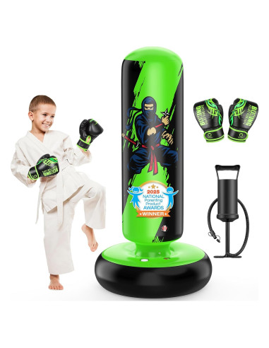 Saco de Boxeo Inflable QPAU 167 cm con Guantes para Niños