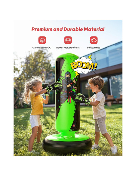 Saco de Boxeo Inflable QPAU 167 cm con Guantes para Niños