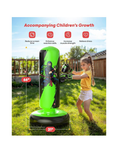 Saco de Boxeo Inflable QPAU 167 cm con Guantes para Niños