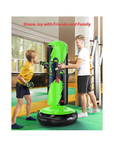 Saco de Boxeo Inflable QPAU 167 cm con Guantes para Niños