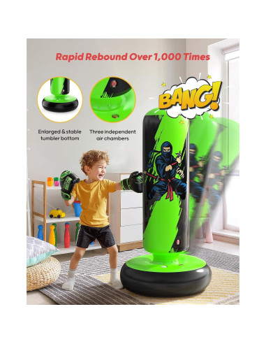 Saco de Boxeo Inflable QPAU 167 cm con Guantes para Niños