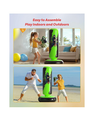 Saco de Boxeo Inflable QPAU 167 cm con Guantes para Niños