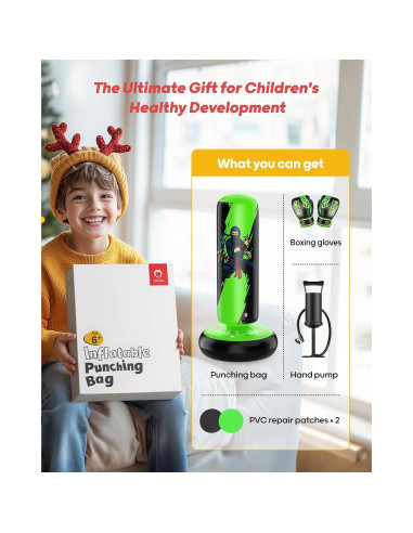 Saco de Boxeo Inflable QPAU 167 cm con Guantes para Niños